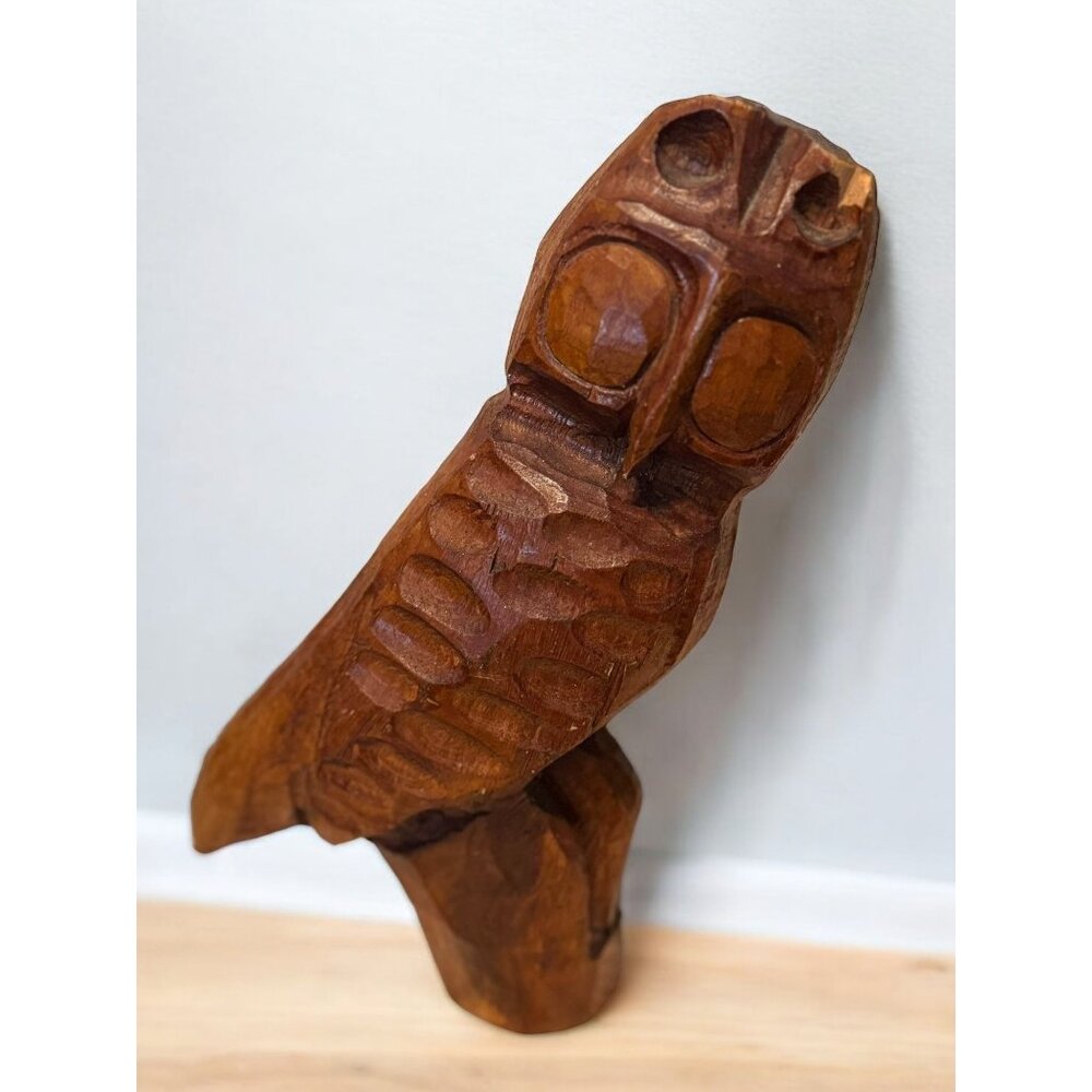 Vintage Hand-Carved Wooden Owl Sculpture